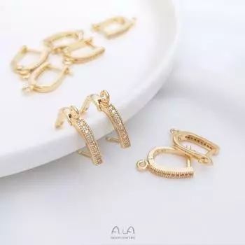 Аксессуары для серег из золота 14 карат с цирконом, с соединительным кольцом, U-образная манжета для уха для изготовления украшений своими руками