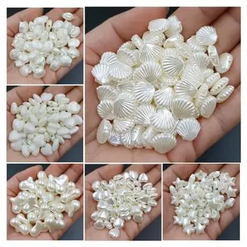 Аксессуары для серег с искусственным жемчугом, 5 шт./20 шт., подвеска для браслета «сделай сам», ожерелье, белое ювелирное изделие, акриловая оболочка, бусины в форме сердца, аксессуары в форме звезды