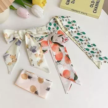 Аксессуары для шарфов Банданы Длинный шарф Повязка для волос Резинка для волос Атласный шелковый шарф Женский печатный шарф F