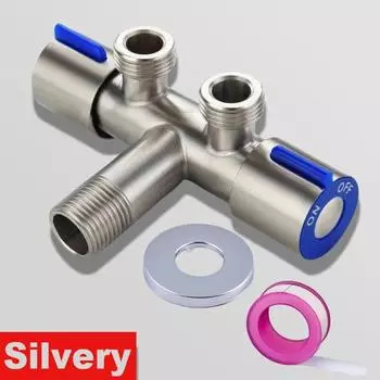 Аксессуары для смесителей, нержавеющая сталь SUS304, угловой клапан для ванной комнаты с двумя входами и двумя выходами, угловой клапан для стиральной машины с двумя раковинами, 1 серебряный