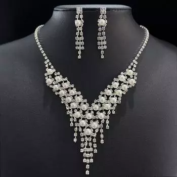 Аксессуары для свадебного платья, простое ожерелье, серьги, комплект из двух предметов, свадебные стразы, жемчуг, аксессуары белый