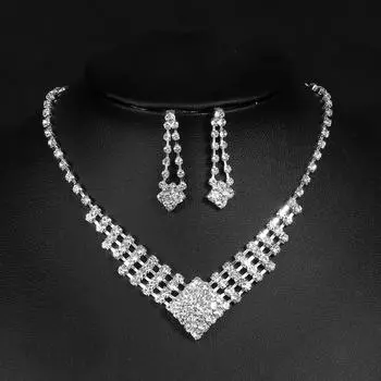 Аксессуары для свадебного вечернего платья, изысканный комплект серег с бриллиантовым колье, квадратные геометрические свадебные украшения для женщин серебряный