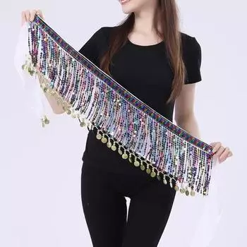 Аксессуары для танца живота Пояс для танца живота Цепочка Костюмы для танца живота Многоцветный шарф для девочек синий