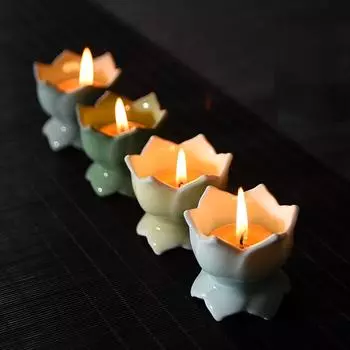 Аксессуары для украшения дома Подсвечник в цвете селадон Лотос Многофункциональный подсвечник с украшениями в виде Будды спереди