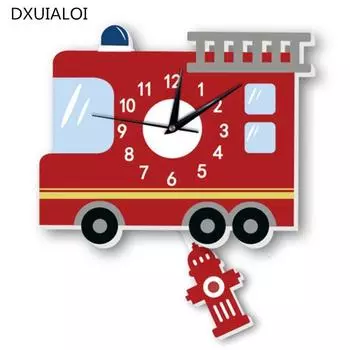 Аксессуары для украшения дома, современные Пожарная машина, маятник, бесшумный маятник, интересные настенные часы, украшения для детской комнаты, подарки красный