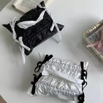 Аксессуары для украшения в скандинавском стиле для гостиной, серебряный милый бант, сумка для хранения салфеток, чехол для салфеток в машину, домашний органайзер