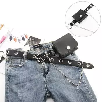 Аксессуары для униформы в стиле панк JK, ремни с полным отверстием, модный универсальный брючный ремень для женщин, джинсовая сумка, пояс с цепочкой, пояс для девочек, студенток chain + bag чёрный