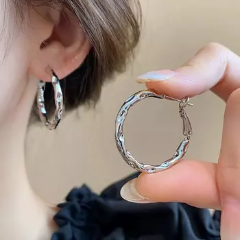 Аксессуары для ушей Цинковый сплав Круглые серьги-гвоздики из цинка в корейском стиле Круглые серьги-кольца в уличном стиле серебряный