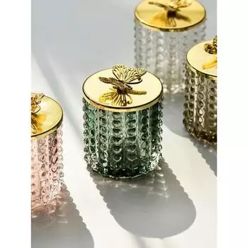 Аксессуары для ванной комнаты Настольный органайзер Стеклянная шкатулка для драгоценностей Коробки для ватных тампонов Держатель для косметики Держатель для хранения Канистра Банка с золотой крышкой M&1