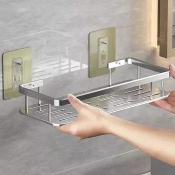 Аксессуары для ванной комнаты, полка без дрели, органайзер, стеллаж для хранения душа, настенный алюминиевый держатель для туалетного шампуня, полки серый