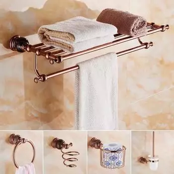 Аксессуары для ванной комнаты Полка для ванной Розовое золото Держатель для бумаги, полотенцедержатель, мыльница, вешалка для полотенец, стеклянная полка, крючок для ванной комнаты Фурнитура из латуни
