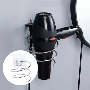 Аксессуары для ванной комнаты Спиральная стойка для фена из нержавеющей стали Вешалка для свободного перфорирования Влагостойкий дренажный ящик для хранения фена 01
