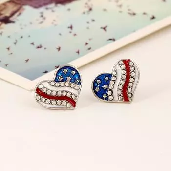 Аксессуары для вечеринки в честь Дня независимости Серьги-гвоздики в форме флага Серьги-гвоздики в форме сердца с пентаграммой и стразами Серьги-капли в форме масла