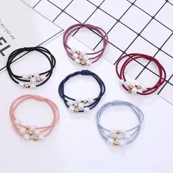 Аксессуары для волос эластичные резинки с жемчугом, кольцо, головной убор, эластичная лента для волос для девочек, держатель для хвоста, резинка для волос, веревка, украшения для волос чёрный