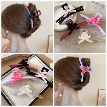 Аксессуары для волос бант для волос когти держатель для хвоста корейский зажим для волос в виде акулы заколки для волос с бантом из ленты для путешествий розовый/чёрный