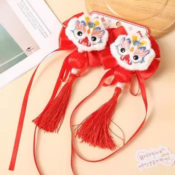 Аксессуары для волос Детская годовая заколка для волос Ханьфу головной убор в форме тигра год заколки китайский стиль кисточка красный бант заколка для волос