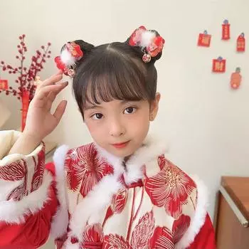 Аксессуары для волос Детская новогодняя заколка для волос Плюшевый шарик Красный бантик Заколка для волос Дети