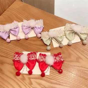 Аксессуары для волос Детская новогодняя заколка для волос Hanfu Головной убор Красный бант Заколка для волос для девочек