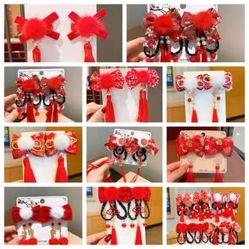 Аксессуары для волос Детская новогодняя заколка для волос в китайском стиле с красным бантом Заколка для волос Танцы