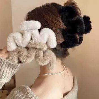 Аксессуары для волос для женщин и девочек, корейская мода, зима, плюшевые, большие, волнистые, элегантные заколки для волос из искусственного меха, заколка для волос, головной убор синий