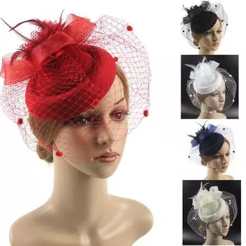 Аксессуары для волос из перьев и сетки Sinamay Headband Fascinator Weddings Ascot Hatinator Races бежевый