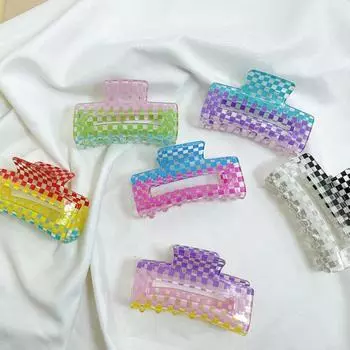 Аксессуары для волос Элегантные женские геометрические заколки для волос Цветная клетчатая заколка для волос Акула клип Большие заколки для волос E