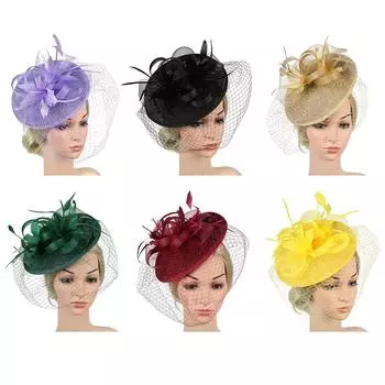 Аксессуары для волос Коктейльная повязка на голову с цветком Жокей-клуб Аксессуары для волос с зажимом Заколка для волос с перьями