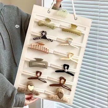 Аксессуары для волос Настенная сумка для женщин и девочек-подростков Заколка для волос Резинки для волос Повязка на голову Бантом Держатель для хвоста Органайзер для дисплея Фетровый пунш бежевый