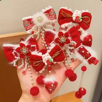 Аксессуары для волос Новогодняя красная заколка для волос Hanfu Головной убор Красная кисточка Заколка для волос для девочек