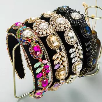 Аксессуары для волос повязка для волос в стиле барокко женская широкая боковая мытье для лица цветная стеклянная дрель обруч для волос OneSize белый