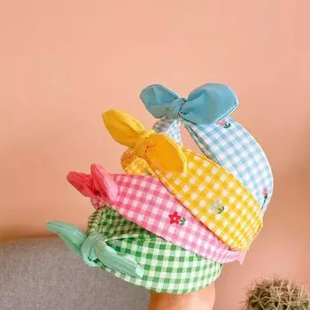 Аксессуары для волос с цветами, украшение для волос, клетчатая повязка для волос, головной убор с бантом, детский обруч для волос, повязка на голову с бантом