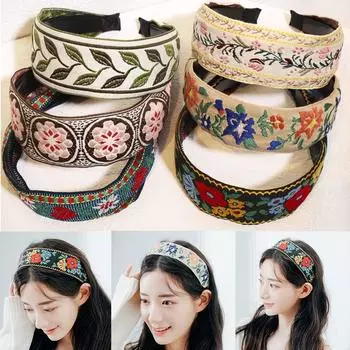 Аксессуары для волос с цветочным принтом в богемном стиле, винтажные повязки на голову с вышивкой в стиле бохо, повязки на голову для женщин, повязка для волос