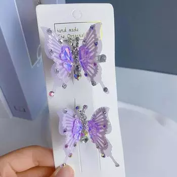 Аксессуары для волос с кисточками, заколки, маленькие заколки с жемчугом, трехмерная плюшевая движущаяся заколка для девочек, новая градиентная заколка для волос-бабочка 6cm*6cm синий