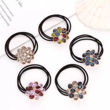 Аксессуары для волос со стразами Простая резинка для волос с веревкой для хвоста Цветочная повязка для волос 4cm