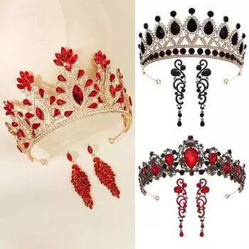 Аксессуары для волос в стиле тематической вечеринки, комплект серег с короной в стиле барокко, ретро, полная бриллиантовая корона, вечерние серьги на Хэллоуин