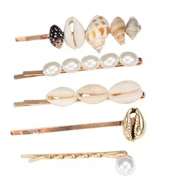 Аксессуары для волос Заколка для волос из жемчуга и ракушки Океан Летний отпуск Пляж Ветер Морская звезда Однословный набор клипс для женщин
