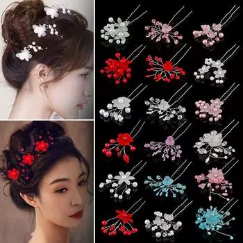 Аксессуары для волос Заколки для невесты Головной убор Свадебная заколка U-образная заколка для волос Заколка для волос с цветком Палка