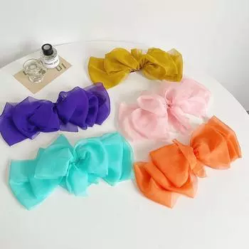 Аксессуары для волос Заколки с пружинным зажимом и бантиком Ультратонкие плиссированные многослойные тюлевые шифоновые заколки, большие размеры 30cm чёрный