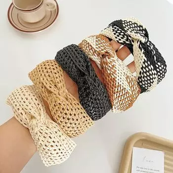 Аксессуары для волос, женская повязка для волос, модная повязка на голову, соломенный крест, витой тканый богемный стиль 17*5.5cm чёрный