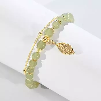 Аксессуары для женщин, имитация нефрита, браслет из бисера, листья, двухслойный браслет-цепочка для девочек, свадебные украшения для вечеринки, подарок