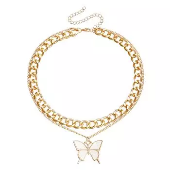 Аксессуары, Двойная белая бабочка, Имитация фритиллярии, Женское ожерелье, Темпераментная металлическая цепочка для свитера