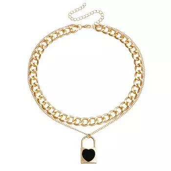 Аксессуары, Двухслойное черное концентрическое колье-имитация перламутра, Темпераментное металлическое ожерелье из грубой алюминиевой цепи