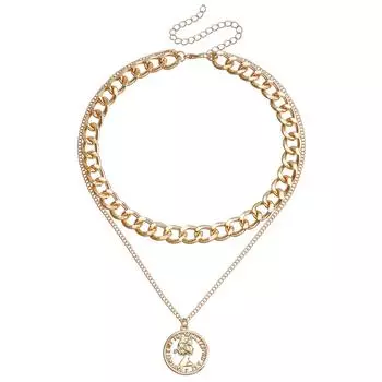 Аксессуары, Двухслойное ретро ожерелье с полым аватаром человека, Женская персонализированная цепочка на ключицу золотой