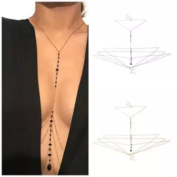 Аксессуары Индивидуальная кисточка Цепочка для тела Сексуальное многослойное ожерелье ручной работы с кристаллами Цепочка для одежды One Size золотой