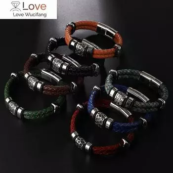 Аксессуары из нержавеющей стали, двухслойный кожаный браслет, унисекс, ювелирные изделия, винтажный браслет, 7 цветов, классический подарок для красивых мужчин 18.5cm оранжевый