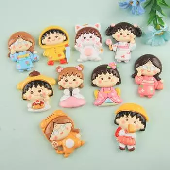 Аксессуары из смолы Chibi Maruko-chan: Украшения из кремового клея, магнит на холодильник своими руками, заколка для волос и чехол для мобильного телефона.