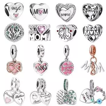 Аксессуары ко Дню матери, стерлингового серебра 925 пробы, бусины, подвески в форме сердца для мамы, подходят оригинальные браслеты, женские ювелирные изделия, подарок