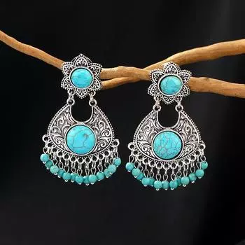 Аксессуары, креативные персонализированные текстурные полые серьги, длинные серьги из бирюзового сплава бронзовый