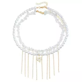 Аксессуары Кристалл Кокосовая кисточка Барочный жемчуг Цепочка на ключицу Натуральный Натуральный камень Ожерелье Женщины золотой