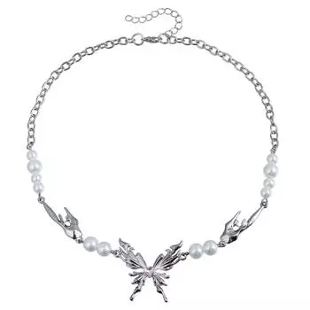 Аксессуары Крылья бабочки Сердце Любовь Розовый циркон Жемчужное ожерелье Женская цепочка на ключицу